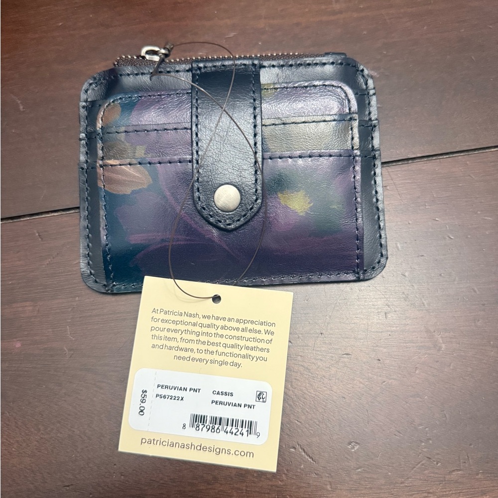 Patricia Nash Blue Floral Leather Card Holder